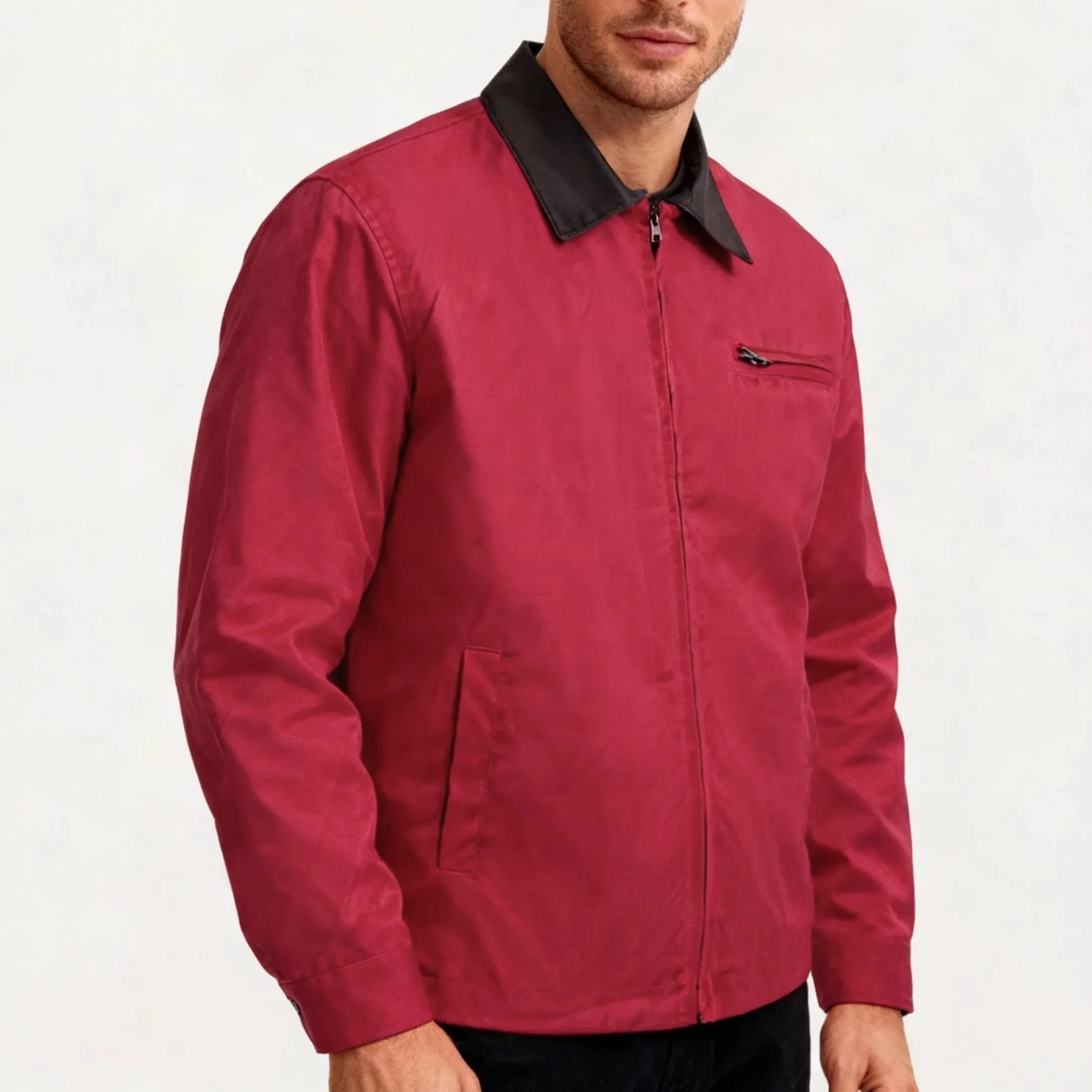 

Spring and Autumn Thin Patchwork Workwear Jacket American Detroit Turn-Down Collar Men's Solid Color Cargo Coats