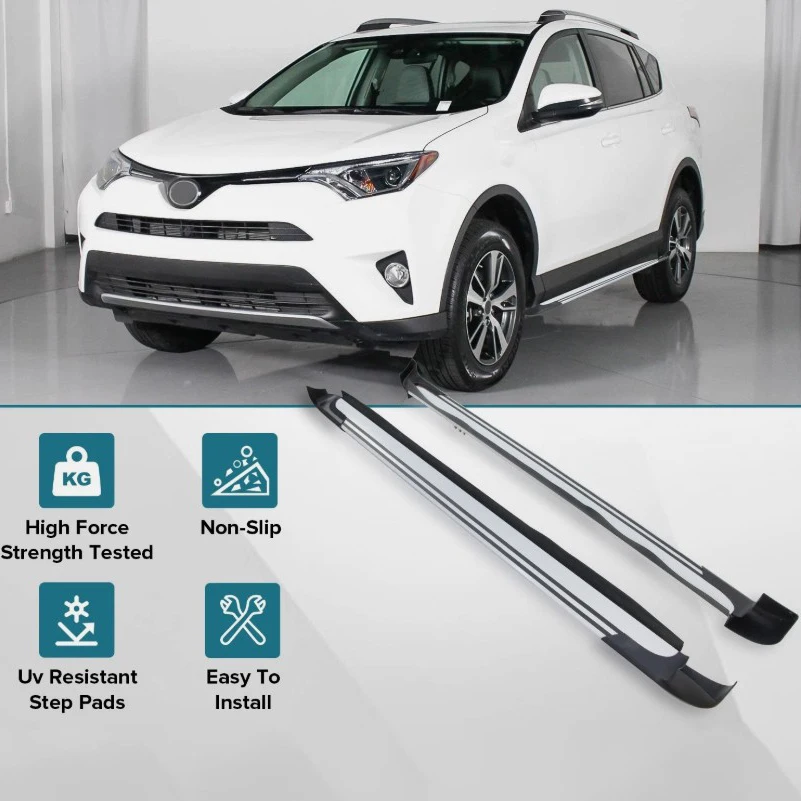 لوحات الجري لسيارة Toyota RAV4 2016 ~ 2018 قضبان Nerf ذات الخطوات الجانبية القابلة للإزالة بسعة 300 رطل، سهلة التركيب، خطوات مضادة للانزلاق