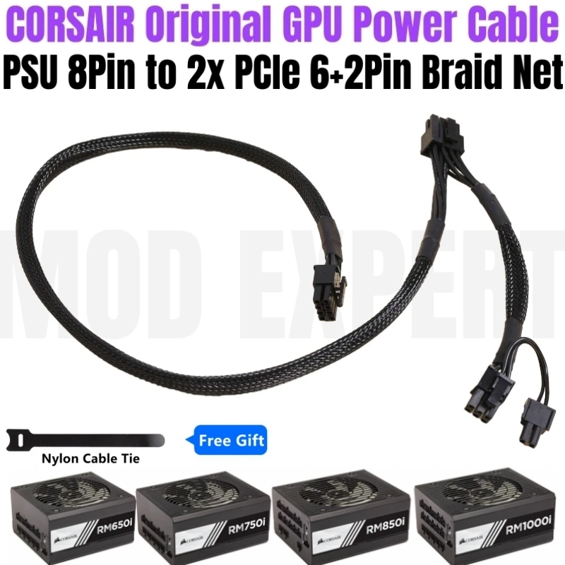 

Original CORSAIR 8Pin to PCIe Dual 8Pin GPU VGA Power Cable Net for RM650i RM750i RM850i RM1000i Platinum Modular 60+20CM 18AWG