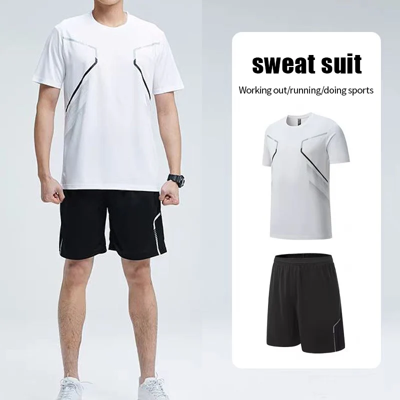 

Мужские быстросохнущие шорты из 2 предметов, молодежный костюм для фитнеса, баскетбола, футбола, бега, комплексная тренировка с короткими рукавами, 13-16 лет