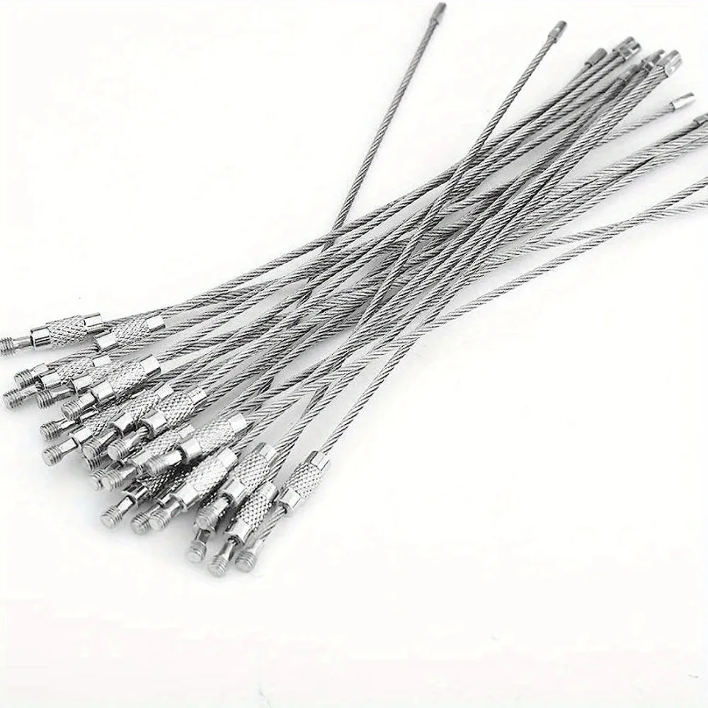

Silver Wire Keychain Cable Stainless Steel Metal Nylon Coated Screw Lock Key Rings Loop Durable