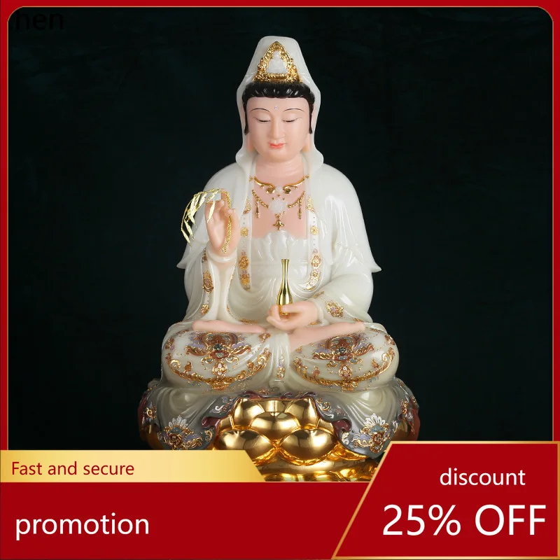 Cz1 buddhist supplies gold jade enamel color inlaid gold guanyin bodhisattva ornaments hall for home worship