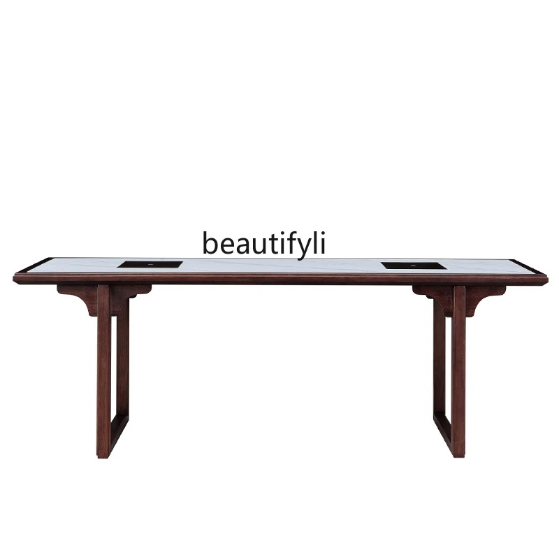 

Chinese rock slab tea table and chair combination solid wood office study light luxury household balcony tea table