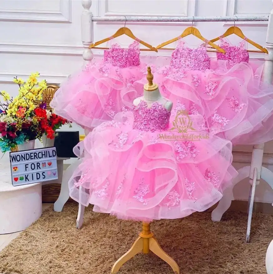 Vestido de princesa rosa para niña, vestidos de tutú de noche, ropa para niña, Vestido largo para fiesta de cumpleaños, ropa de 1 a 14 años