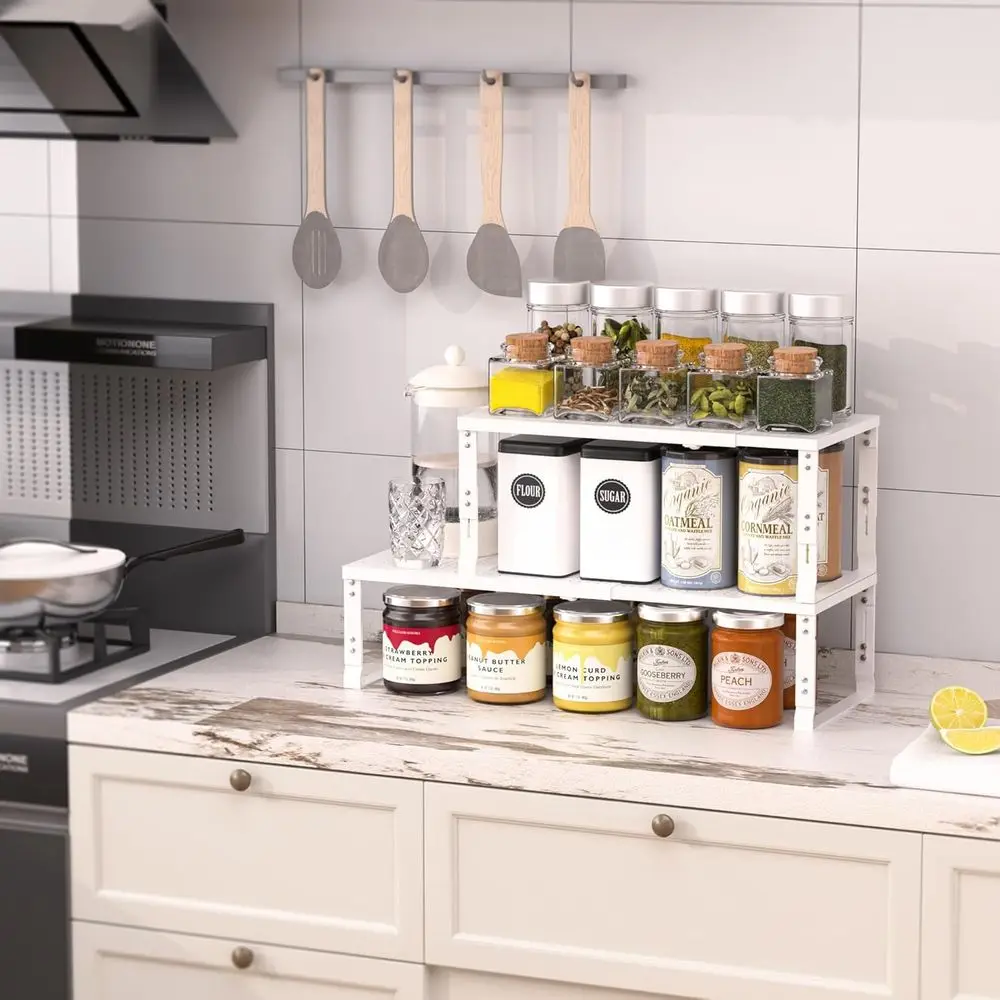 Adjustable Metal Shelf Organizer - Expandable Stackable Pantry Storage Rack for Kitchen, Bathroom, RV, Cabinets (3 Packs, Medium