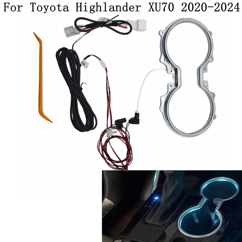 

For Toyota Highlander XU70 2020-2024 Atmosphere Lights Ice Blue Car Interior Lamp Silver Accessories 12V LED Cup Holder Light