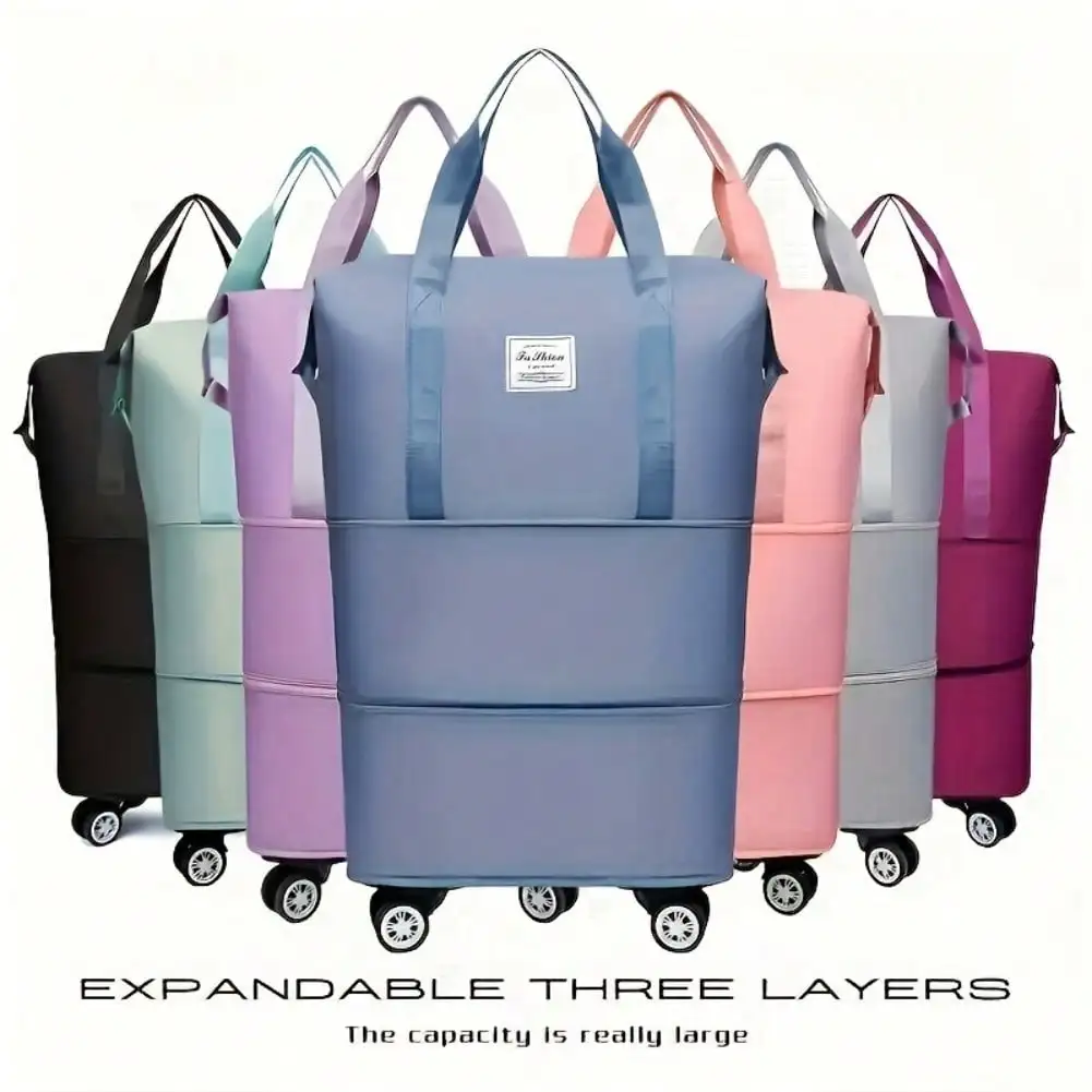 

Detachable 360° Spinner Wheel Travel Bag - Expandable Foldable Duffel+Tote 3-In-1 - Large Capacity For Business Trip/Weekend/Overnight - Durable Nylon Commuter & Moving Bag