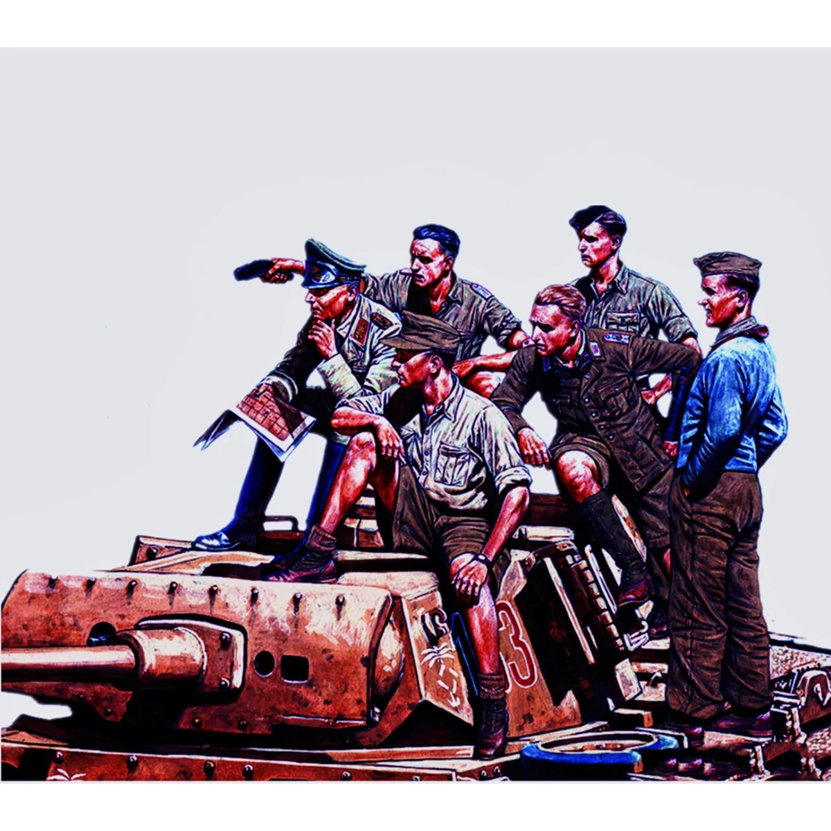 Kit de modelo de figura de resina 1/16 sin pintar, tema militar, (6 personas sin tanque), sin montar y sin pintar, GK