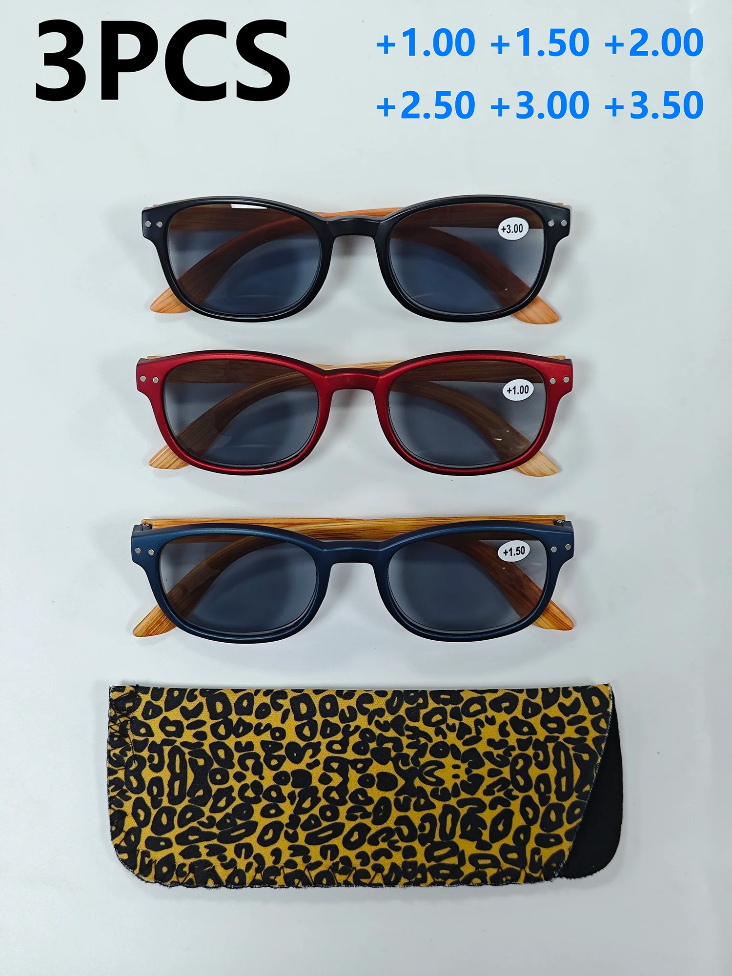 

3PCS Anti-UV Reading Glasses with Segmented Color Frame Spring Hinges Non-Slip Tips for Comfortable Wear