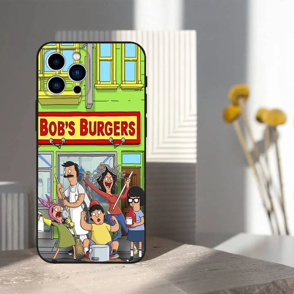 أنيمي B-Bobs B-Burgers حافظة هاتف مضحكة آيفون 16,15,14,13,12,11 Plus,Pro Max,XS,X,XR,SE,Mini,8,7,غطاء أسود من السيليكون الناعم