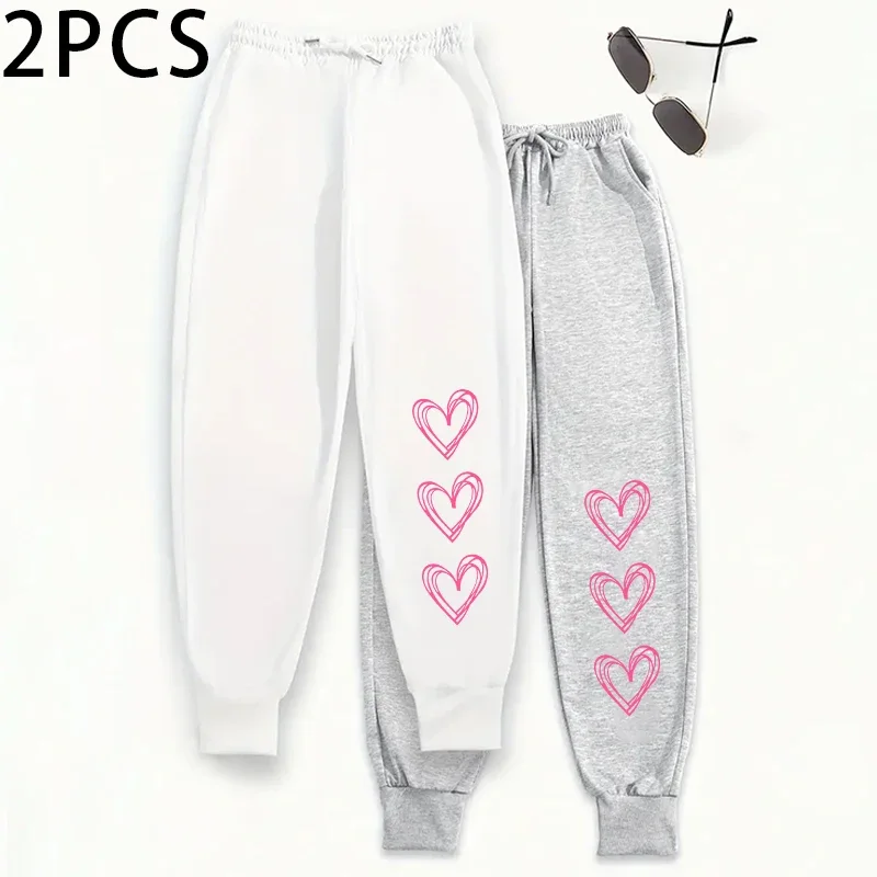 

2 упаковки женских джоггеров с эластичной резинкой на талии, удобные однотонные повседневные брюки на осень-зиму 2025 года, удобные повседневные брюки, 2 шт.