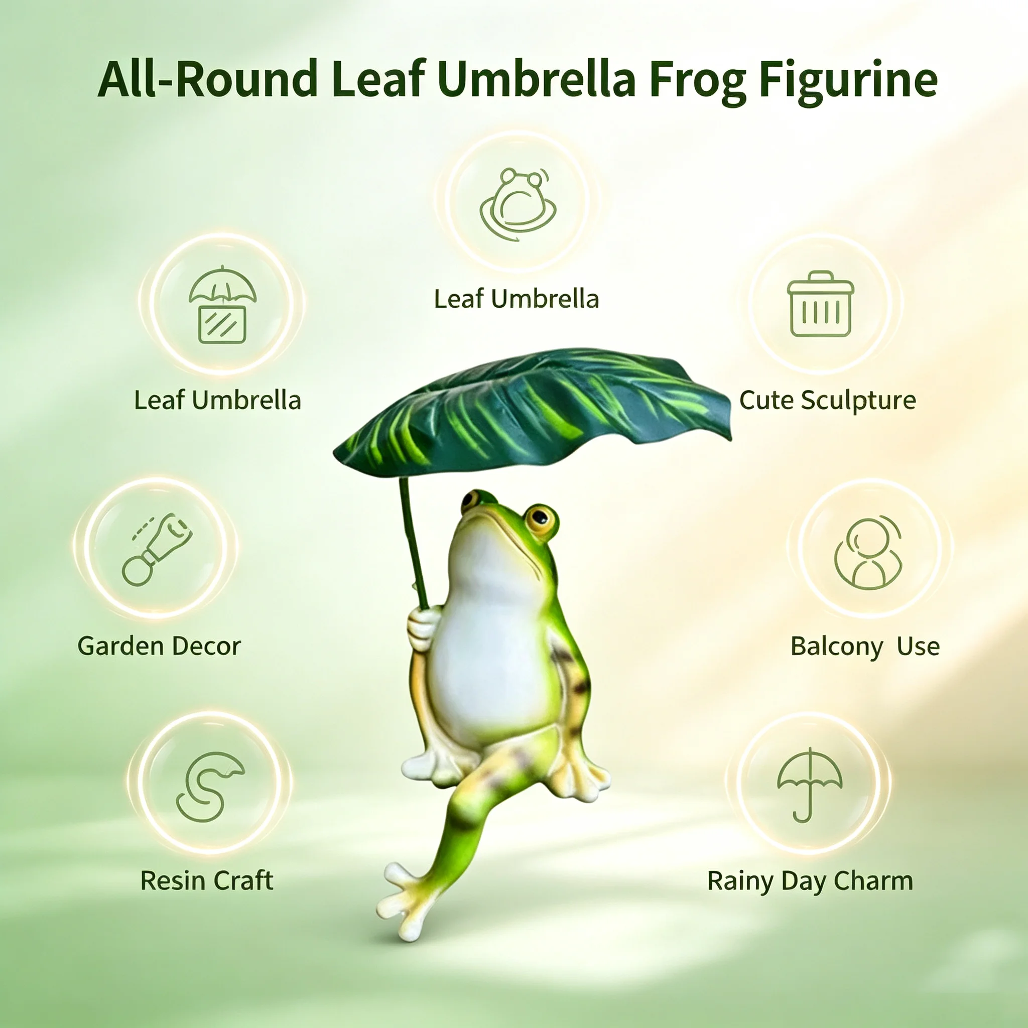 Leaf Shelter Frog Figurine 1Pc, Glazed Waterproof Resin, Window Yard Decor