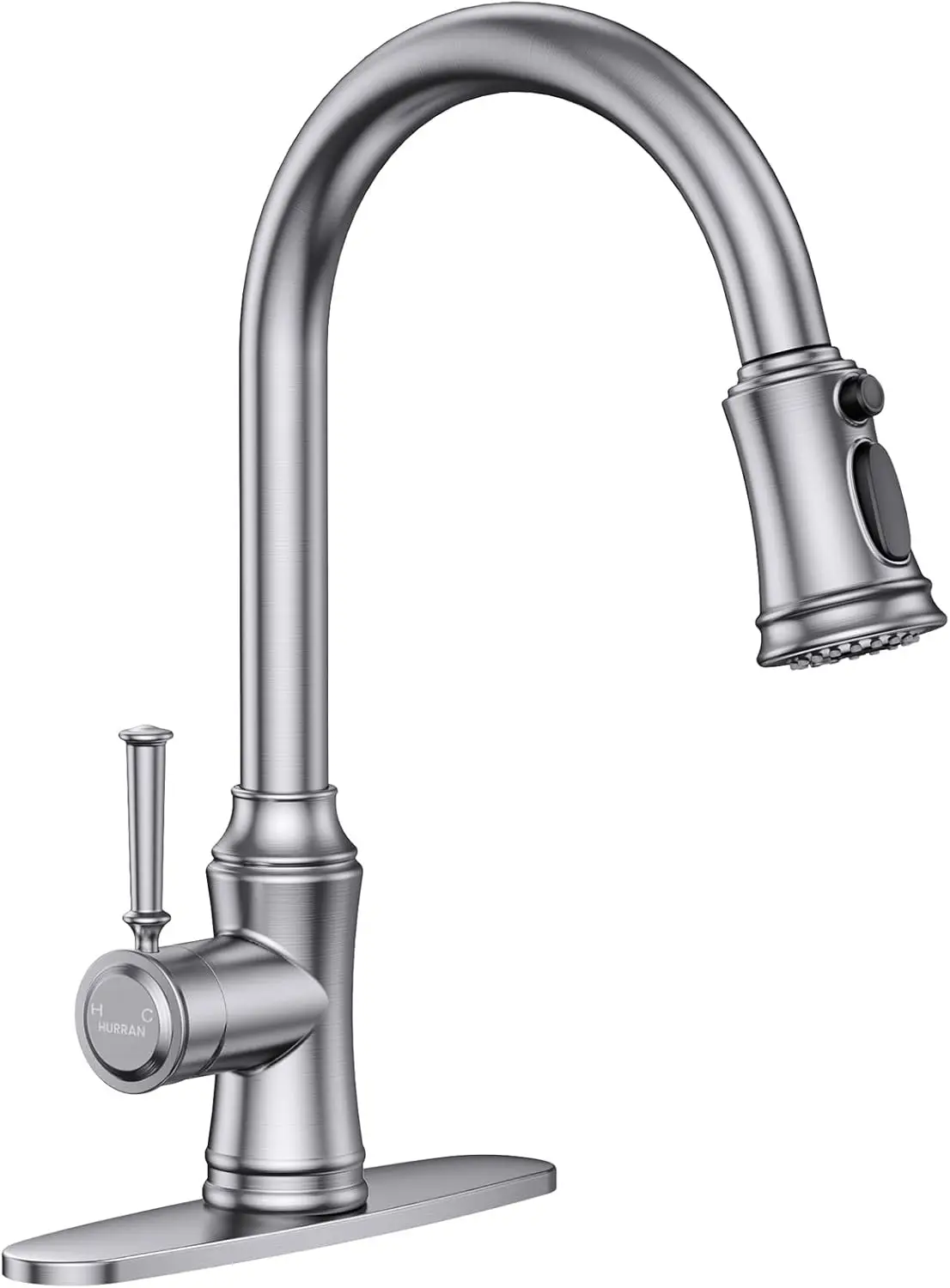 Single Handle Pull Down Kitchen Faucet, High Arc Brushed Nickel for Sink, Laundry, Wet Bar, RV