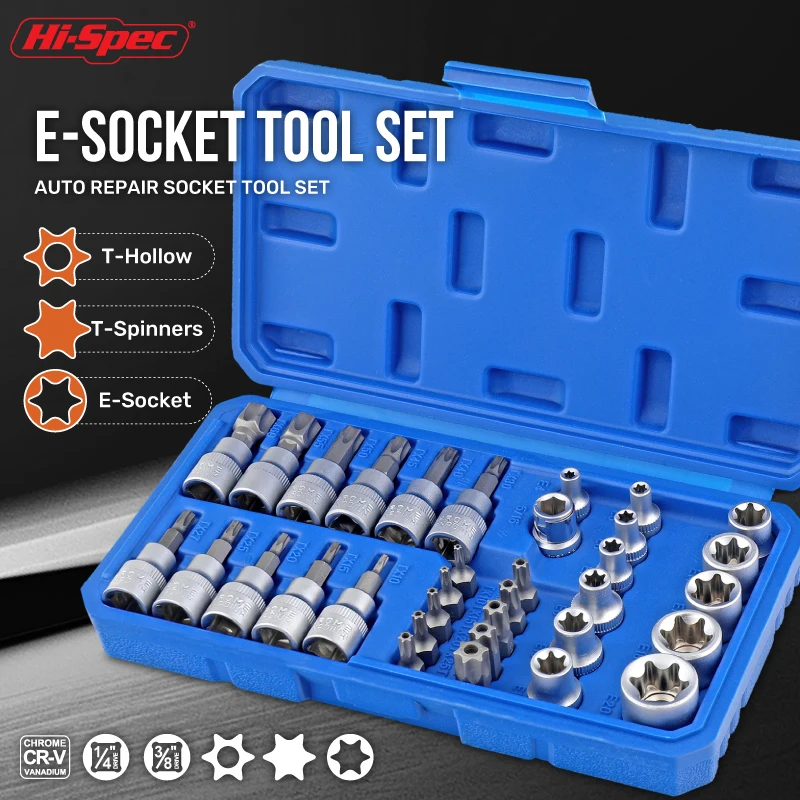 Hi-Spec 34PCS E Socket Tool Set Broken Nut Bolt Extractor Sleeve Tool Broken Wire Extractor