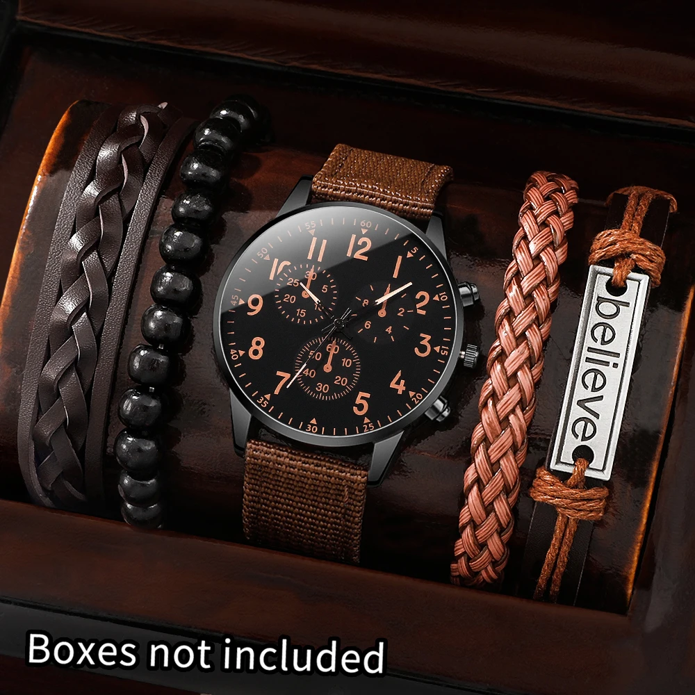 5Pc Men's Quartz Watch, Gifts For Parties, Valentine's Day, New Year's Day, Halloween, And For Friends And Family