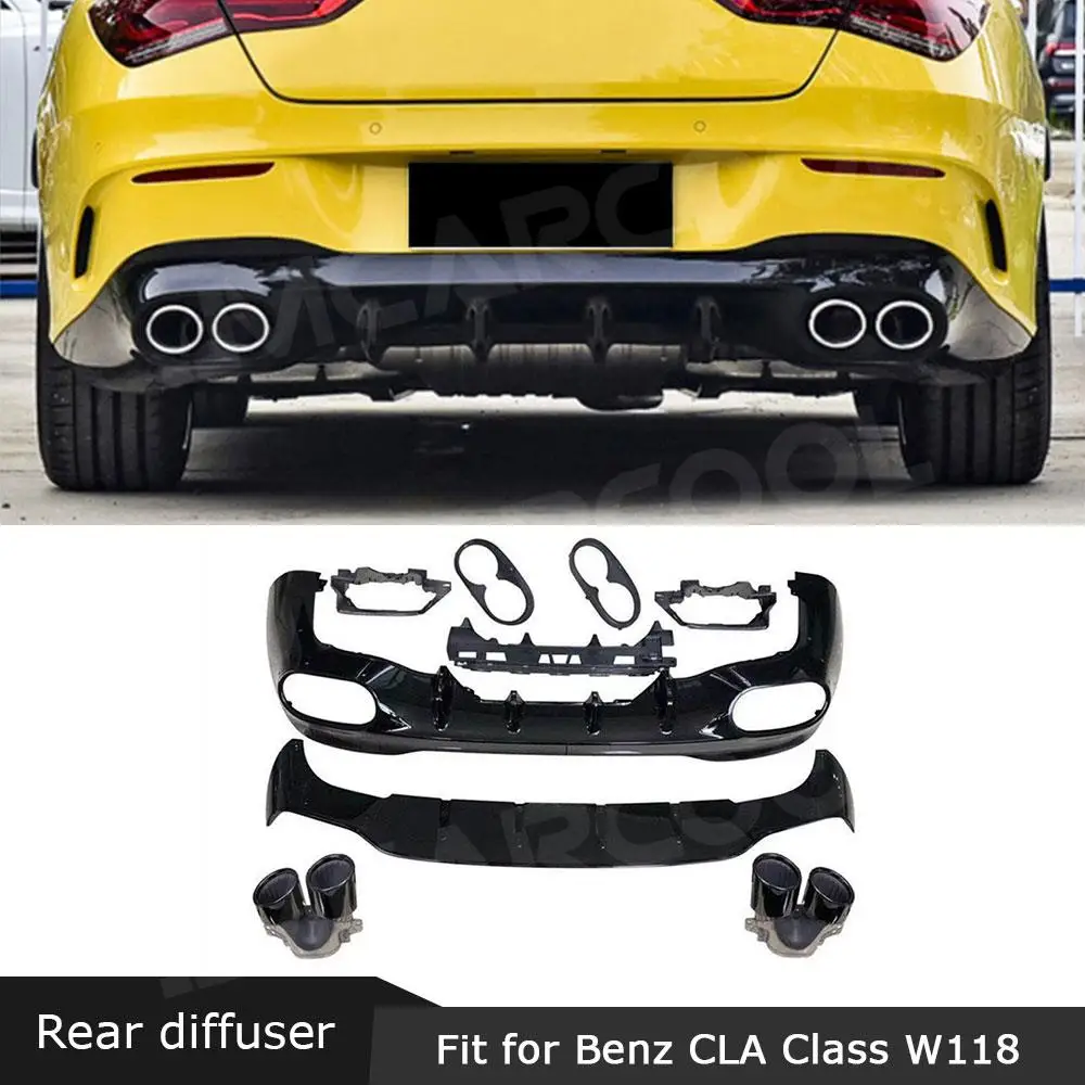 

ABS Car Rear Bumper Lip Diffuser with Exhaust Tips For Mercedes Benz W118 C118 CLA180 CLA200 CLA250 CLA35 CLA45 AMG 2020 2021