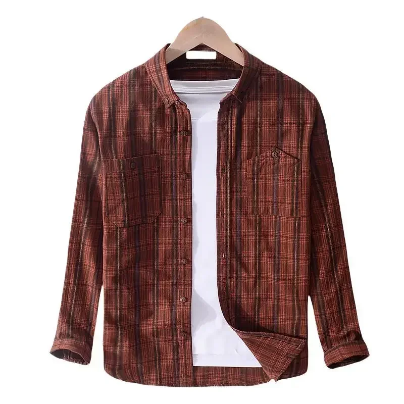 

2025 Spring Autumn New Brand Men's Plaid Shirts Cotton 100% Male Long Sleeve Slim Fit Business Casual Men Lapel Pocket Clothes