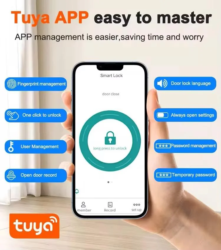 Tuya Wifi بدون مفتاح بصمة قفل الباب الذكي مقبض لوحة المفاتيح دخول رمز المرور الإلكتروني لمصنع الباب الأمامي بالجملة