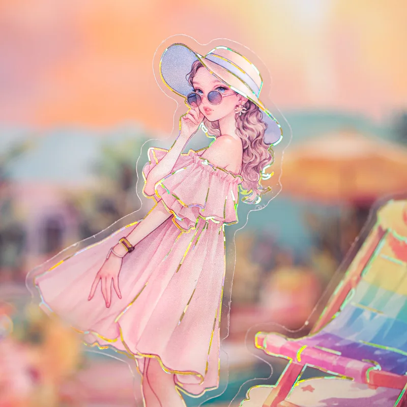 Paquete de 15 hojas/bolsa de pegatinas de la serie Summer Journey, pegatinas bonitas para chica, diario basura, cuaderno, suministros para álbum de recortes DIY