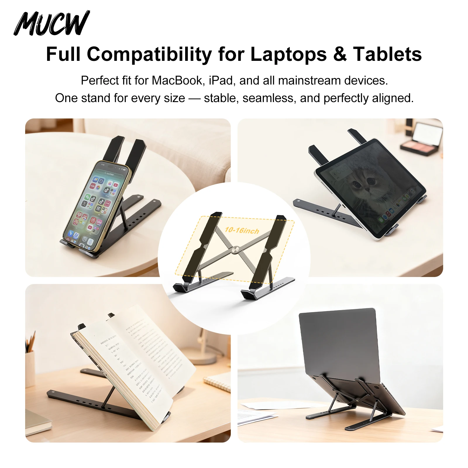 MUCW MXS2 Ergonomic Foldable Laptop Stand Hollow X‑Shape Cooling Aluminum Alloy Notebook Riser Anti‑Scratch Silicone Pad For Video Conference Home Office Business Trip