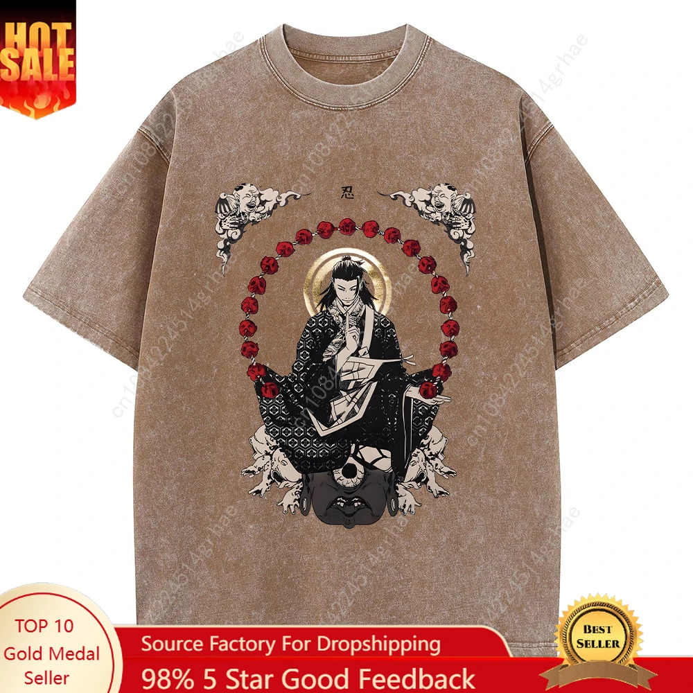 

Anime Jujutsu T Shirt Vintage Washed Geto Suguru T-shirts Men Retro Streetwear Short Sleeve Manga Oversized Acid Tops Tees Men
