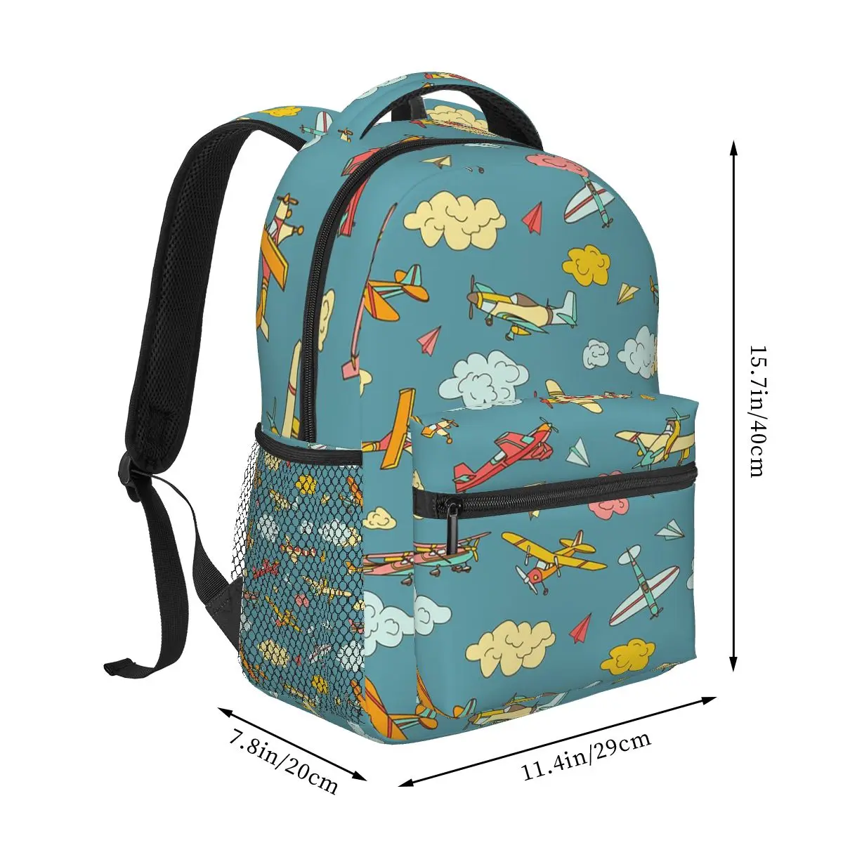 Colorful Nostalgic Airplanes Pattern Aviation Enthusiast Backpacks Boys Girls Bookbag Students School Bags Rucksack Shoulder Bag