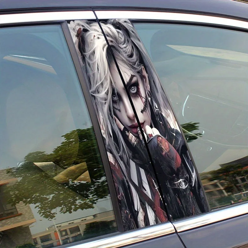 Happy Girl Car Sticker - 1 Pair, Durable Waterproof, Thick Glossy PVC, Scratch Resistant Body B Pillar Sticker