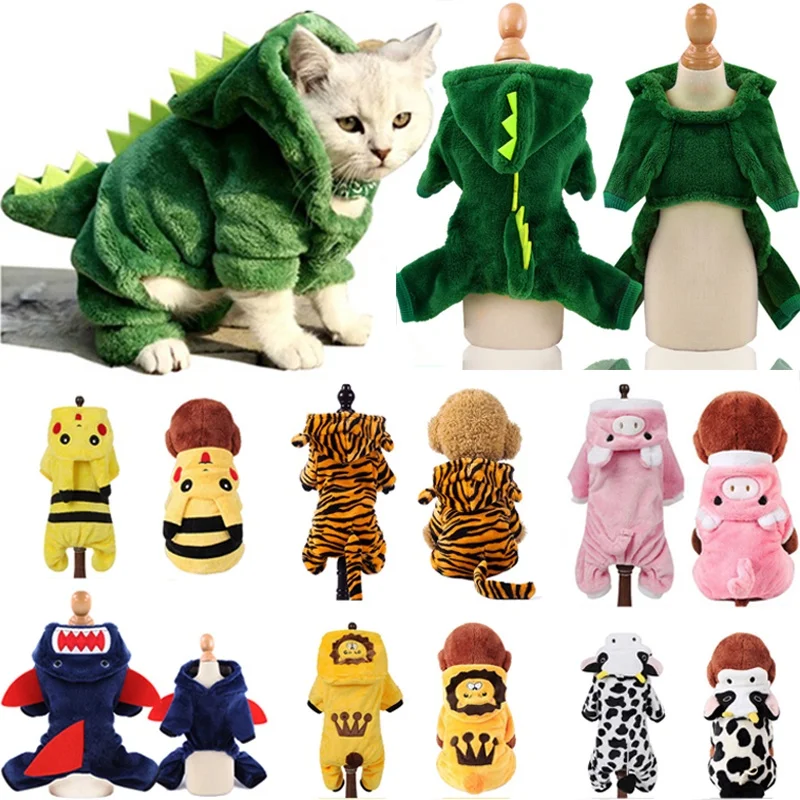 Disfraz de Cosplay de lana de Coral para mascota, dinosaurio lindo, Tigre, vaca, ropa para mascotas, sudaderas cálidas para perros, abrigo de gato,