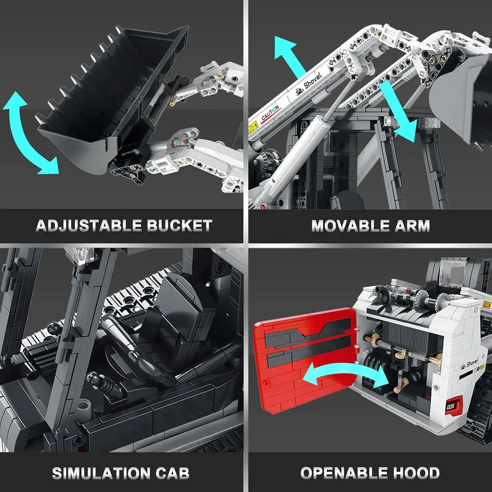 Set di blocchi da costruzione per minipala Bobcat con telecomando, multiplayer da 2,4 GHz, 1227 pezzi, ideale per bambini e collezionisti