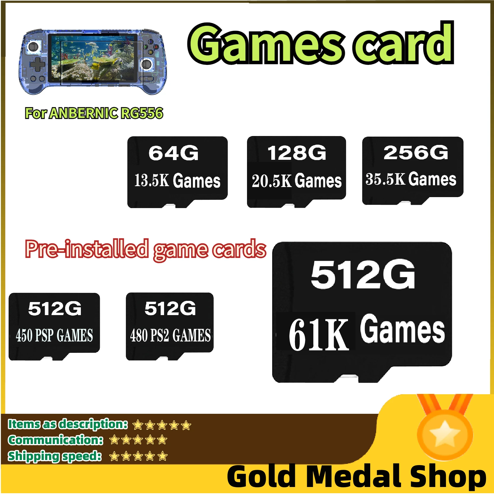 สําหรับ ANBERNIC RG556 คอนโซลเกมมือถือการ์ดหน่วยความจํา SD การ์ด TF Card 61000 เกม PS2 512G 256G 128G Micro TF PSP เกม