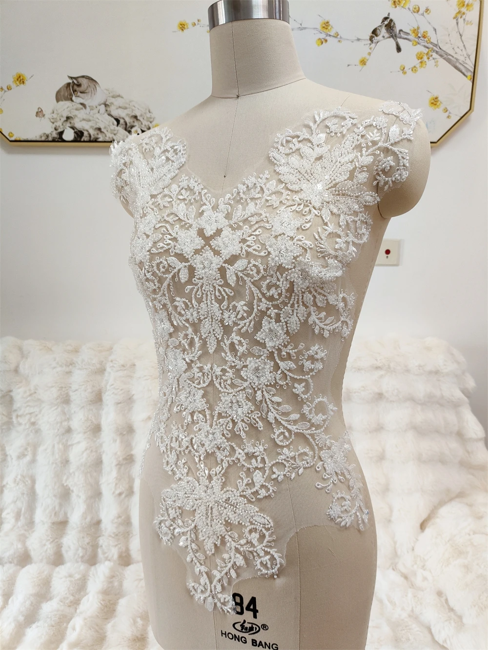 

Bridal Gown V Neck Lace Fabric Edging Hollow Out DIY Embroidered Beads Sequin Front Chest Decor Wedding Dresses Accessories