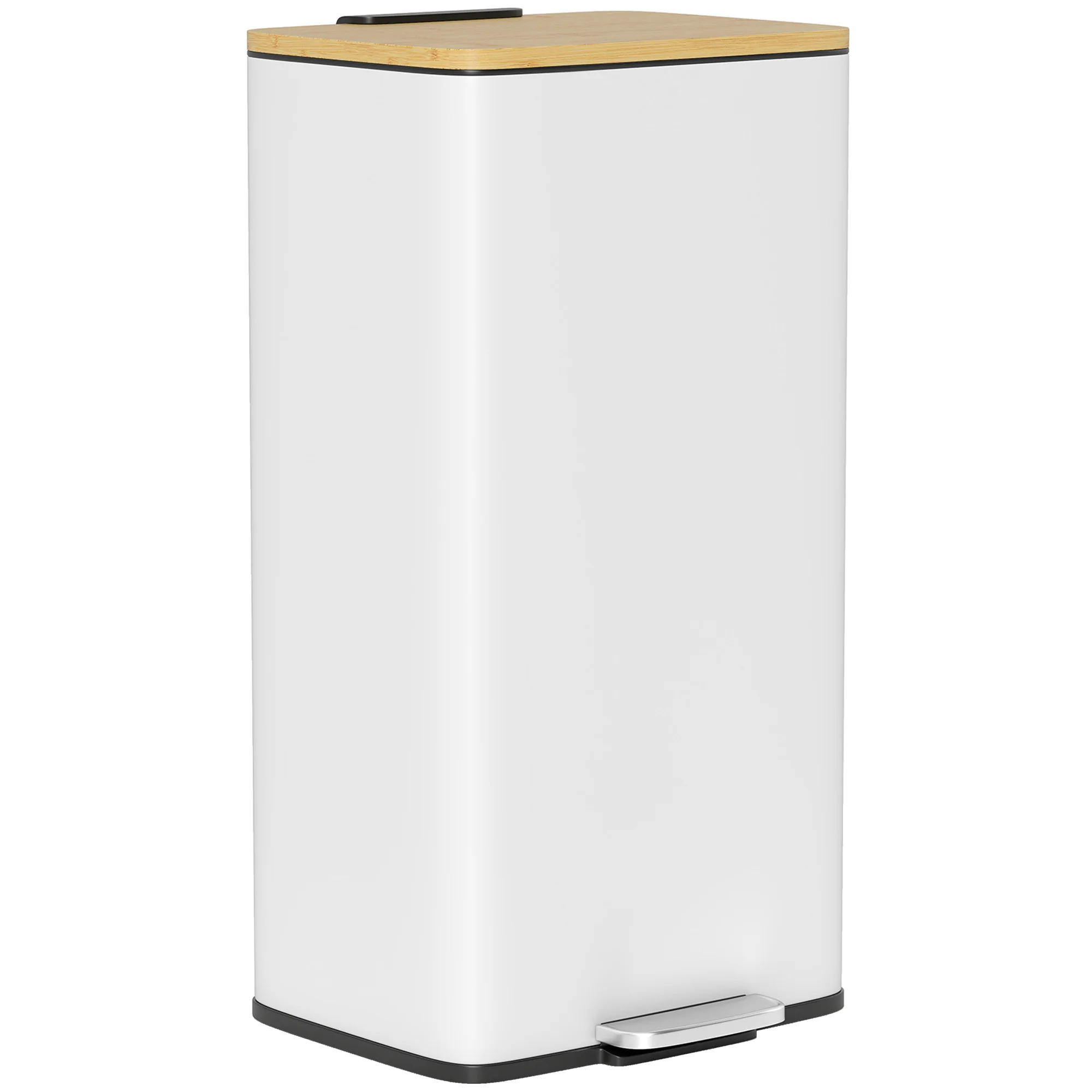 HOMCOM Cubo de Basura Cocina con Pedal, 20L, Tapa de Bambú de Cierre Suave, Papelera de Cocina con Cubo Interior Extraíble