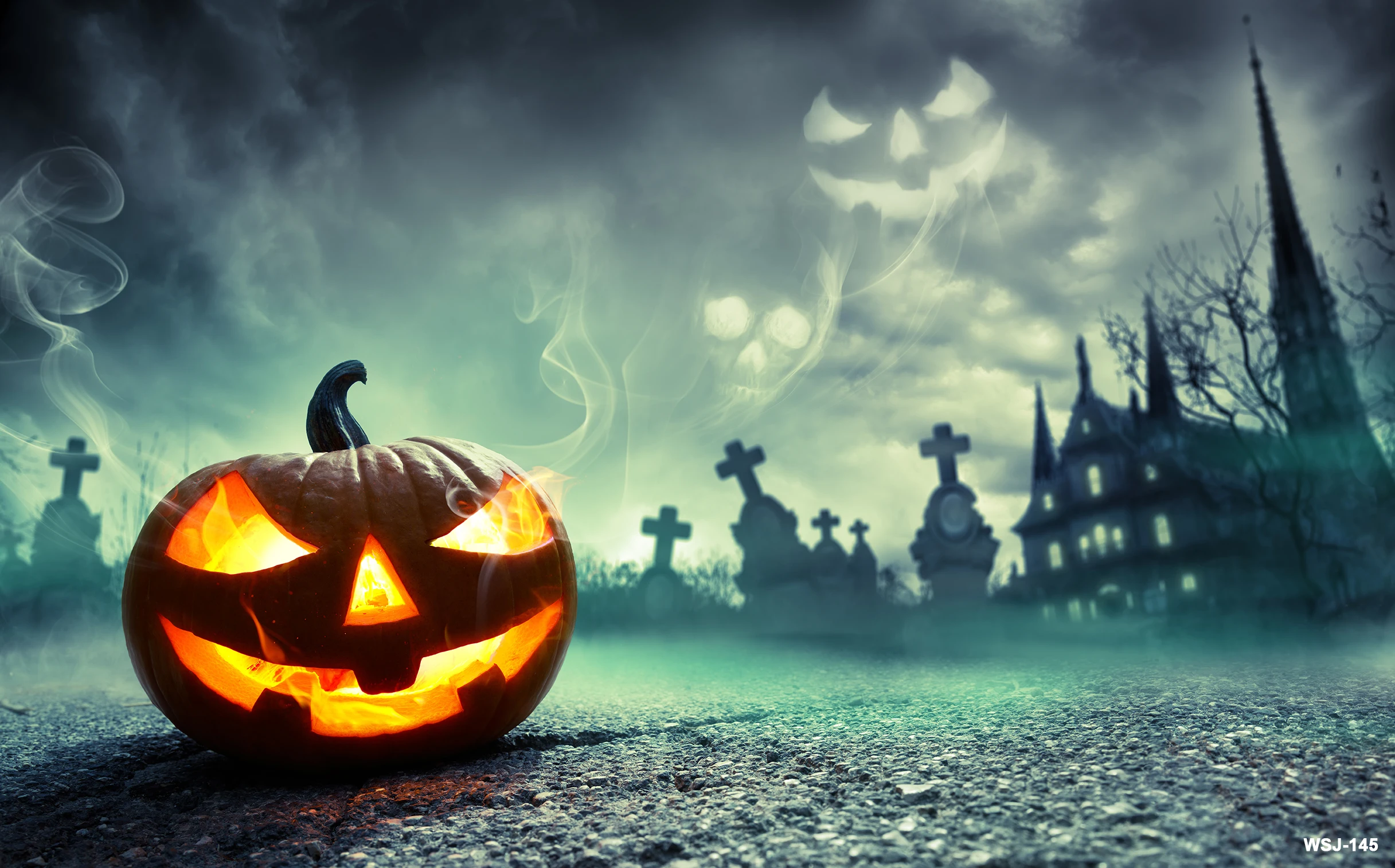 أضواء اليقطين خلفيات فوتوغرافية ، زخرفة الهالويين ، شبح ، خلفيات نافذة العناكب ، لافتة الخفافيش الليلية ، ديكور حفلة الهالويين