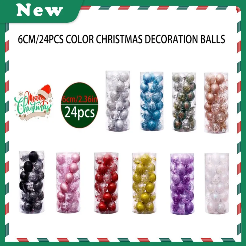 24pcs/60mm Christmas Tree Pink White Color Balls Pendant Ornaments Decoration Shiny Bauble Ball For Home Bar Party Decoration