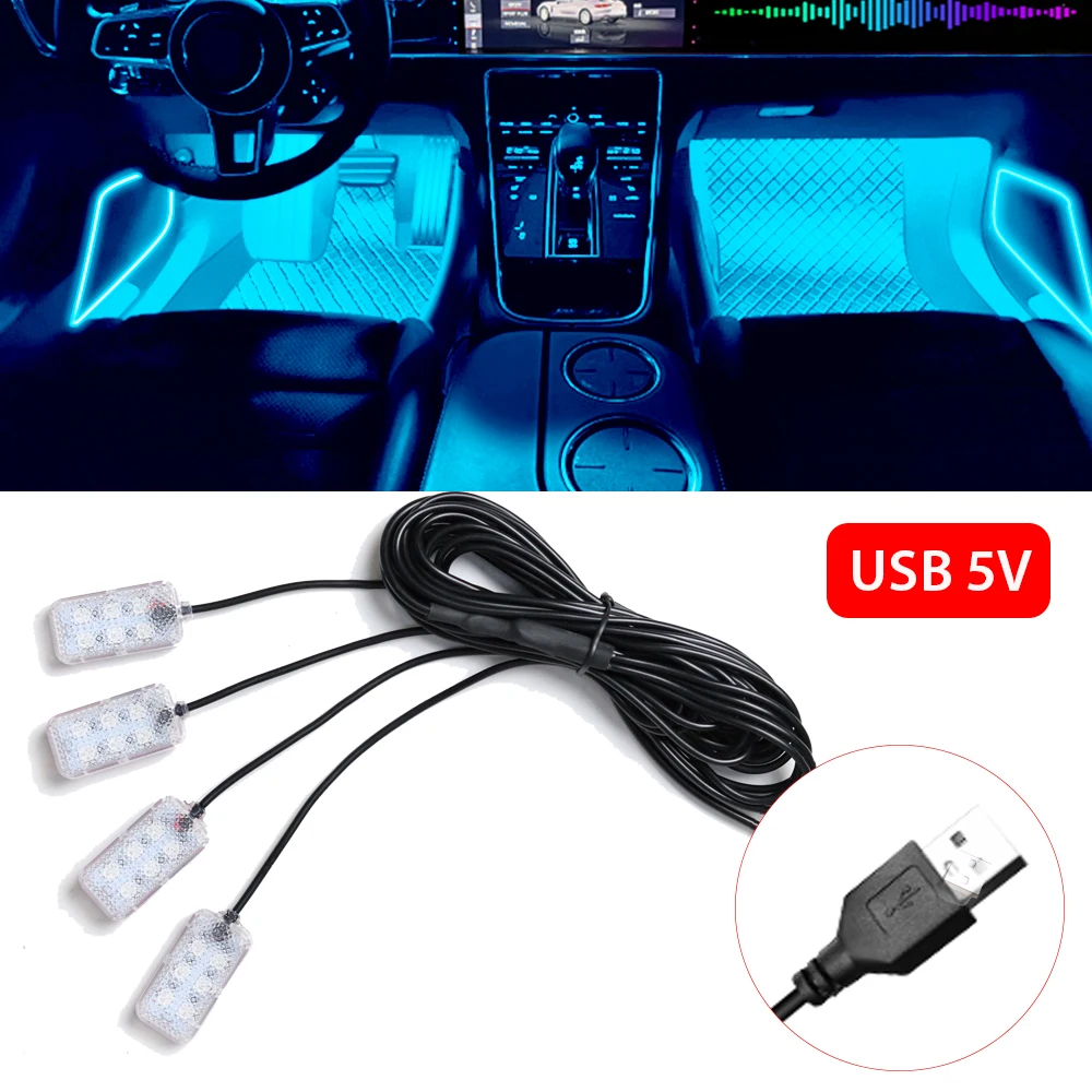 LED Auto Innen Umgebungs Fuß Streifen Licht Kit Zubehör Hintergrundbeleuchtung Auto Innen Umgebungs Lampen mit LED Rosa Licht