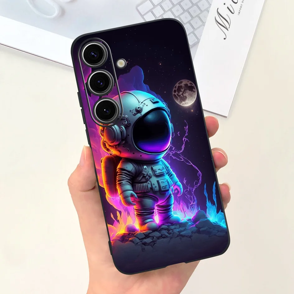 For Samsung Galaxy S24 Plus Case Lovely Yellow Duck Astronaut Matte Silicone Soft Cover For Samsung S 24 S24 Ultra S24+ 5G Funda