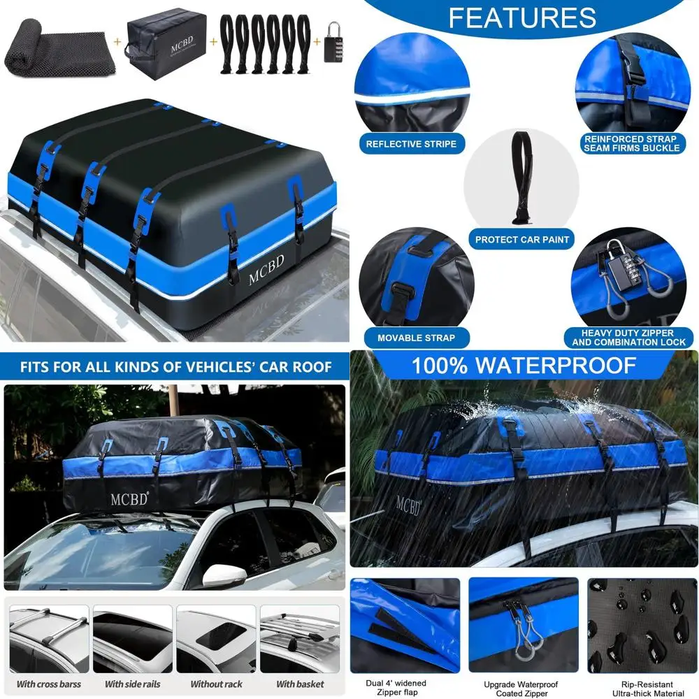 

Waterproof 21ft³ Soft Roof Cargo Bag for SUVs, Universal Fit, 10 Straps & Door Hooks, Storage Included
