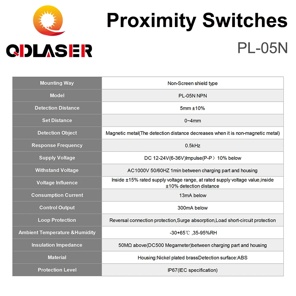 QDLASER OMCH Proximity Sensor Switch Inductive PL-05N 5mm NPN Out DC10-30V Normal Open NEW for Laser Cutting Machine