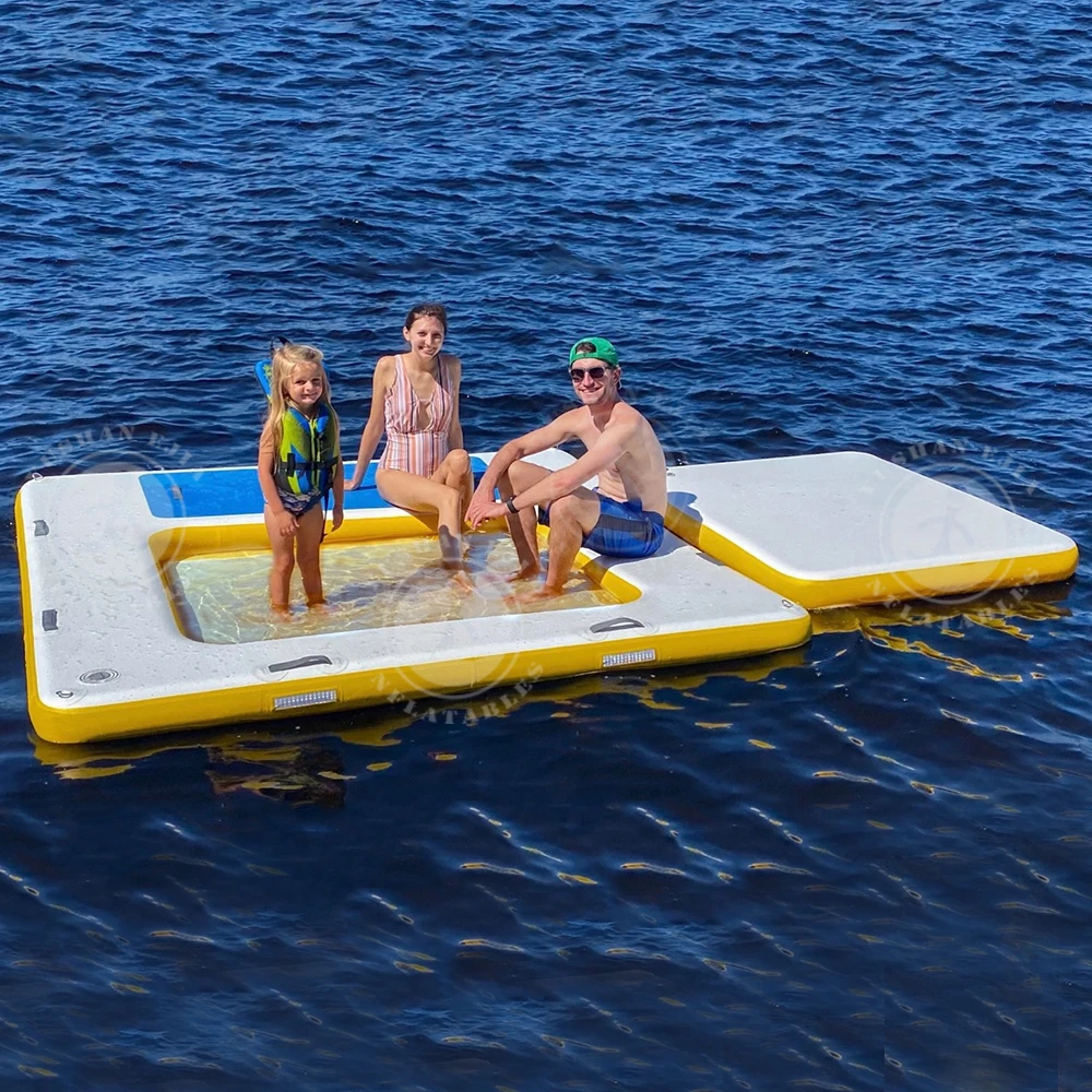 

Lounging Water Hammock 3 in 1 Inflatable Floating Dock Platform Swim Deck Inflatable Floating Island Water Hammock