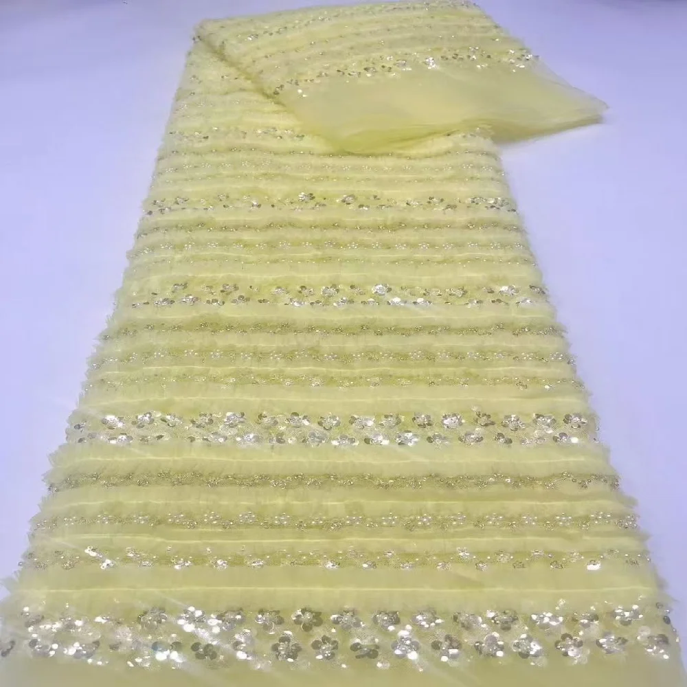 

New Arrival African Handmade Embroidery Lace Hot Sale Nigerian French Sequins BEADS Lace Fabric For Women Wedding Party Dress