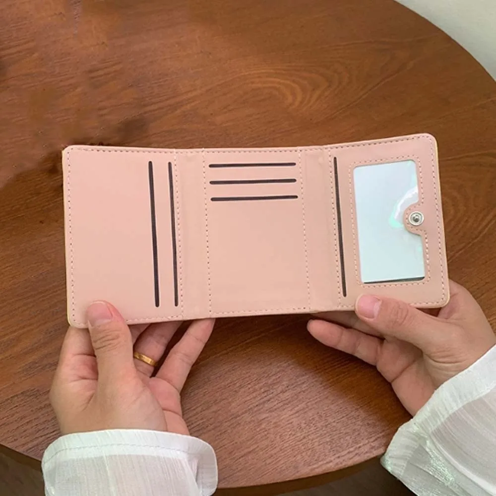 Large Capacity Dopamine Color Wallet Anti Lost Macaron Shade Button Mini Purse Lightweight Smooth Texture Tri-fold Card Holder