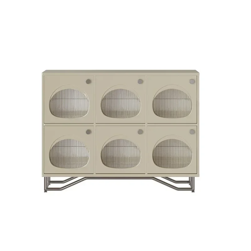 

Cream yellow bucket cabinet, artistic modeling solid wood dining side cabinet, living room and bedroom storage