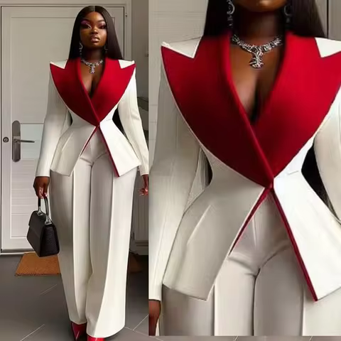 Classic Clash Blazer Trousers Evening Dress V Neck Long Sleeve Straight And Floor Trousers Formal Prom Dress Customized