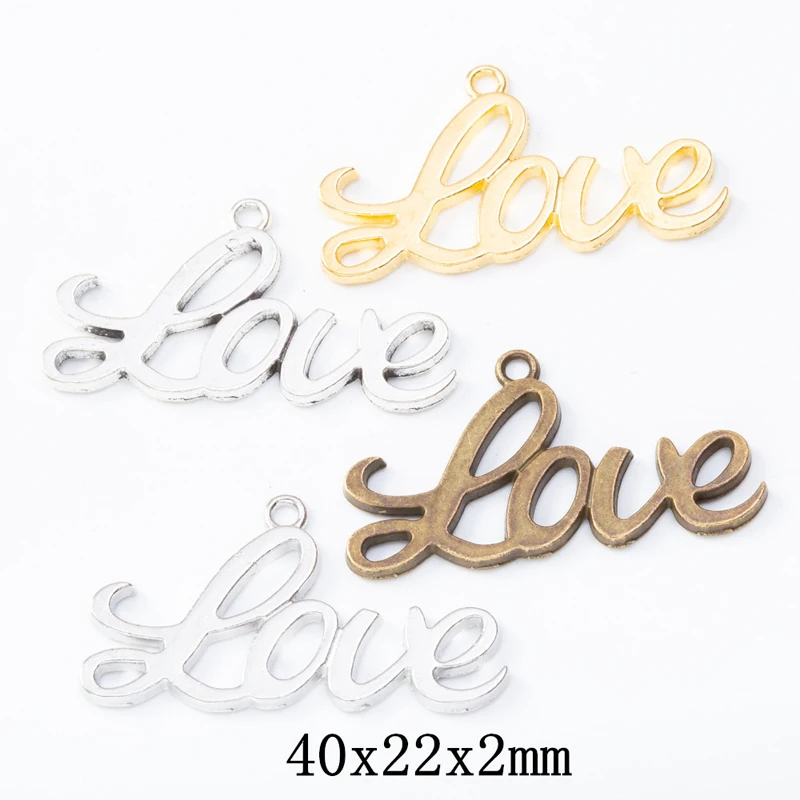 50pcs 40*22MM Fashionable Women's Boutique Antique Bronze Letter Love Pendant, Summer And Autumn Minimalist Jewelry Accessories