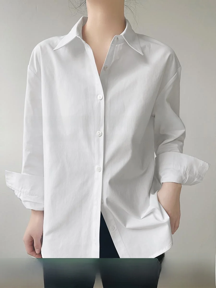 

Белый повседневный свободный длинный све, хлопок irt, удобный простой женский топ для офисной одежды Achu Ji