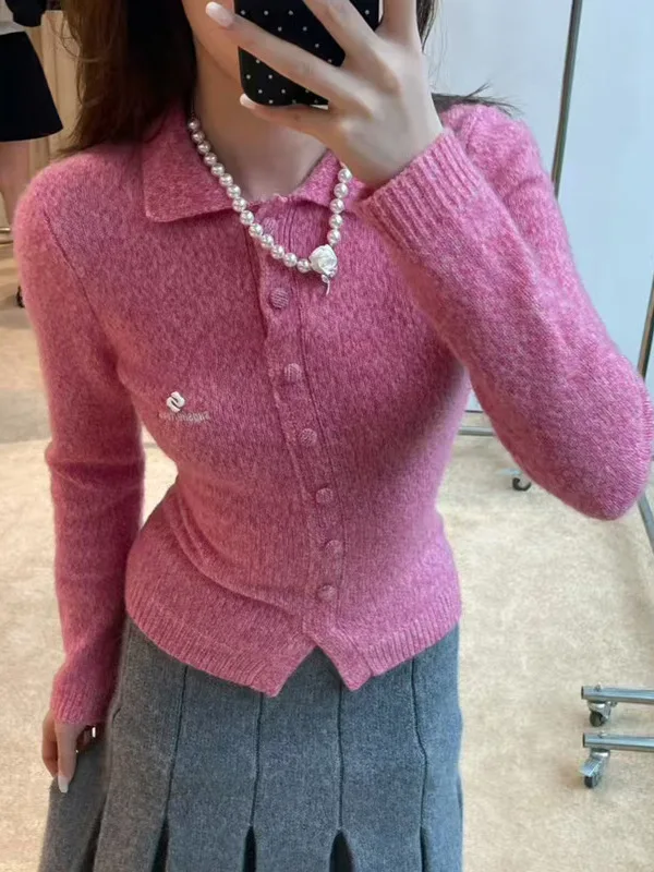 

Ele Long Sve вязаный свитер с вышитыми буквами на одной пуговице, облегающий кардиган для женщин, осенне-зимняя мода