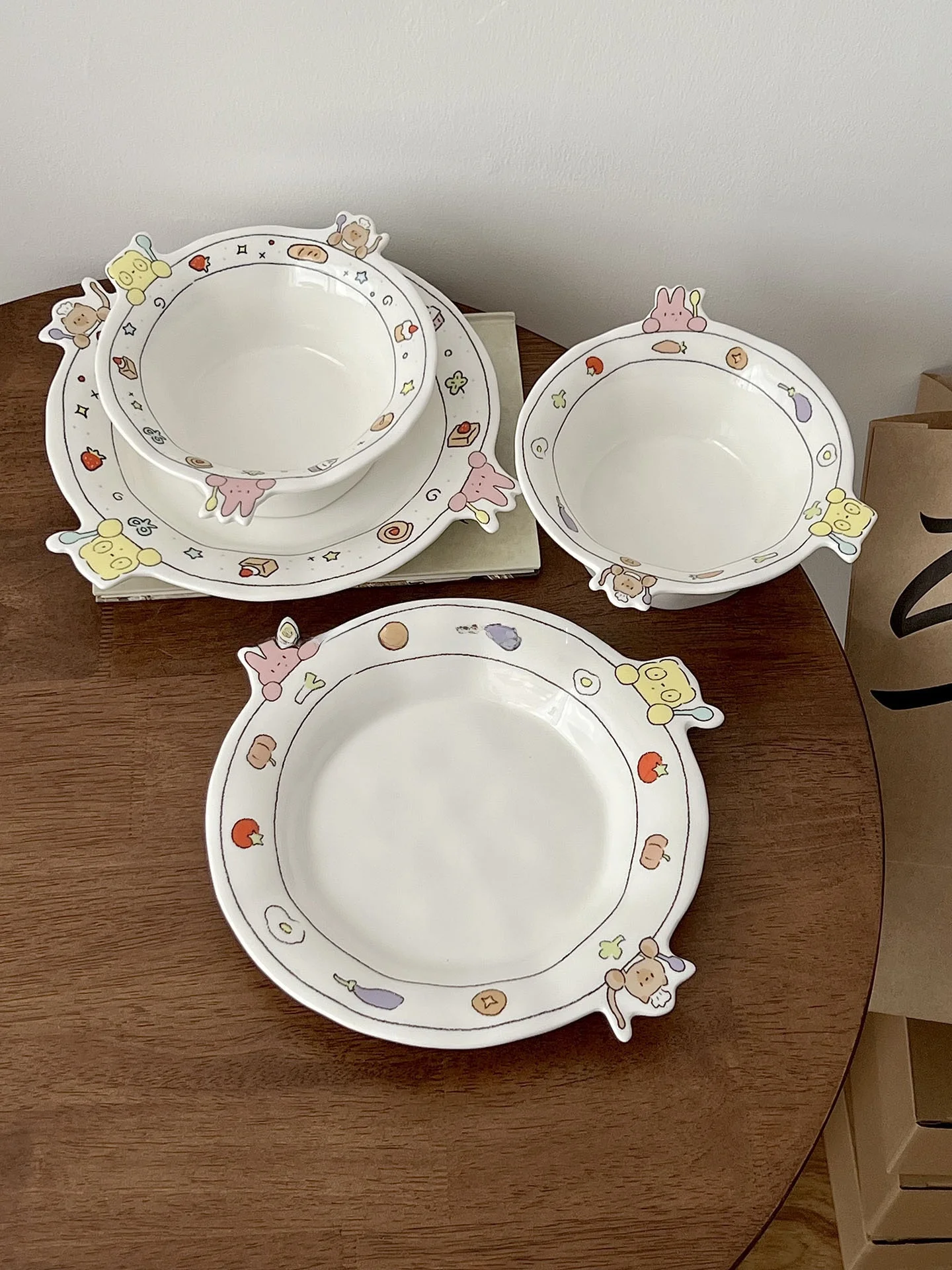 

Cute Illustration Cerc Plate Dert Breakfast Diware Ins Sle Irregular ape Korean Origin Cartoon Pattern Support Di...