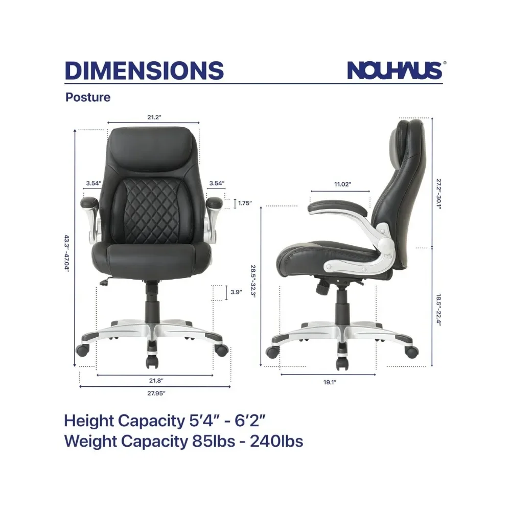 Ergonomischer Bürostuhl aus PU-Leder. Click5 Lordosenstütze mit FlipAdjust Armlehnen. Moderner Chefsessel und Computertisch |