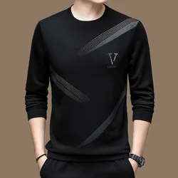 Printing Long Sleeve Pullovers Interior Lapping Fashion Loose Tops Autumn Winter Thin Men T-Shirts O-neck Trend Men's Clothing