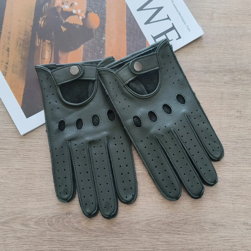 

New Men's Leather Gloves Thin Lineless Hollow Breathable Outdoor Sunscreen Riding and Driving Sheepskin Gloves
